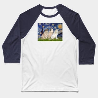 Starry Night Adapted to Include Three Great Pyrenees Dogs Baseball T-Shirt